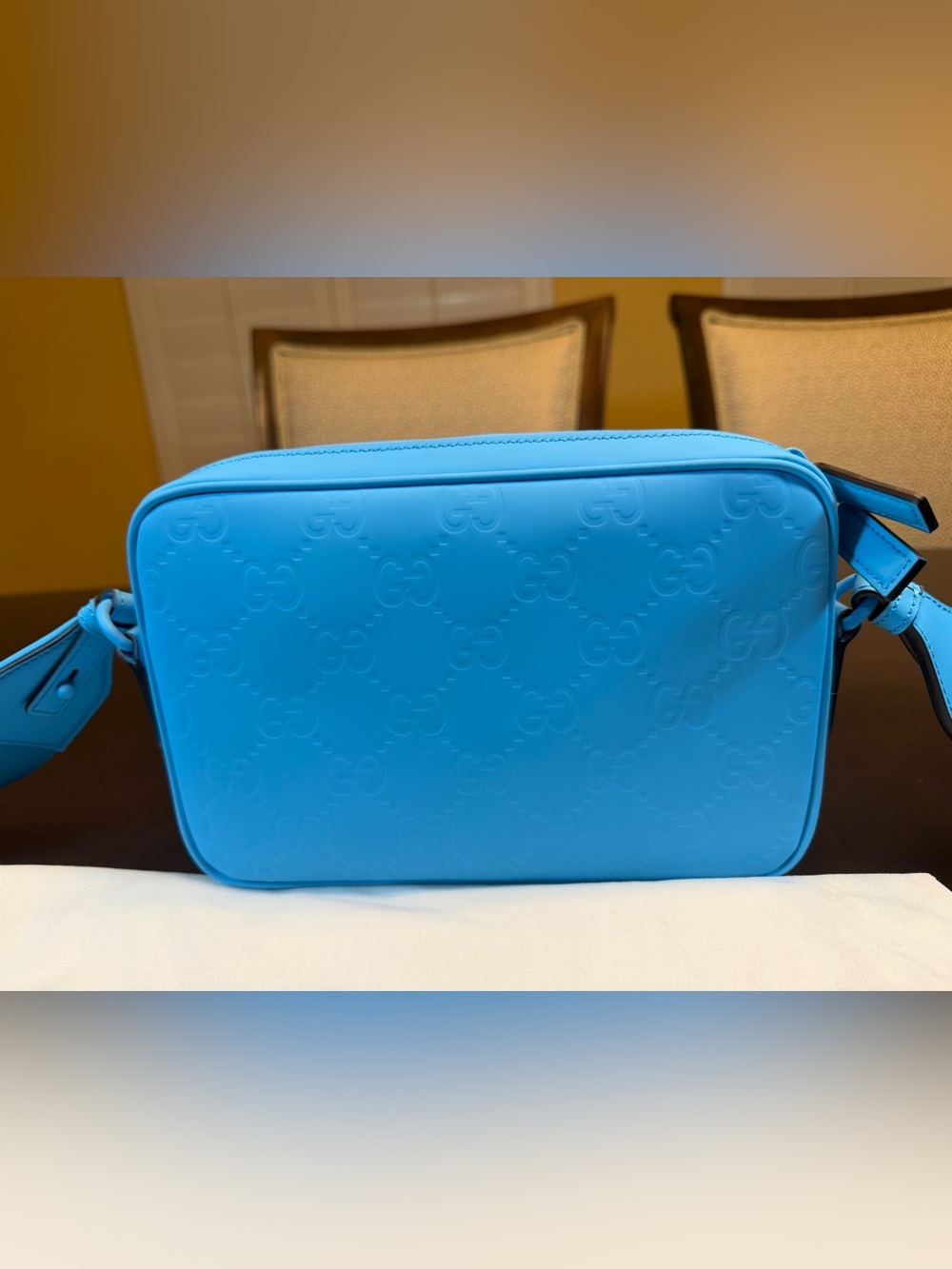 New Authentic Gucci GG Supreme Logo Blue Leather Shoulder Bag - Picture 10 of 16